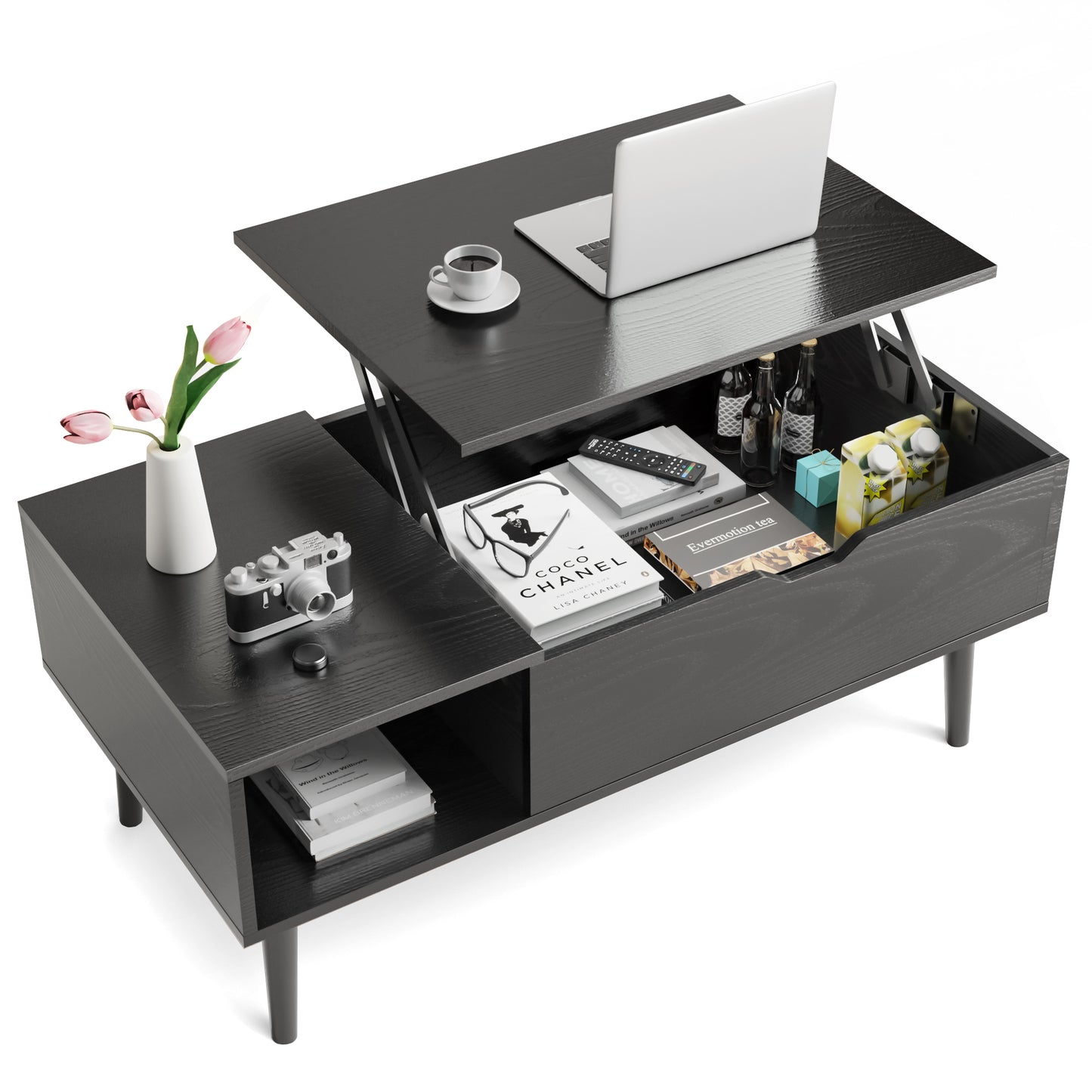 Wooden Coffee Table Desk with Storage Shelf