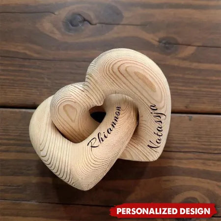 Personalized Wooden Heart Sculpture with Custom Name Engraving ,Custom Love Decor