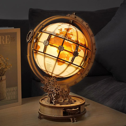 Wooden Globe Lamp 3D Puzzle  Games Home Decor Building Blocks