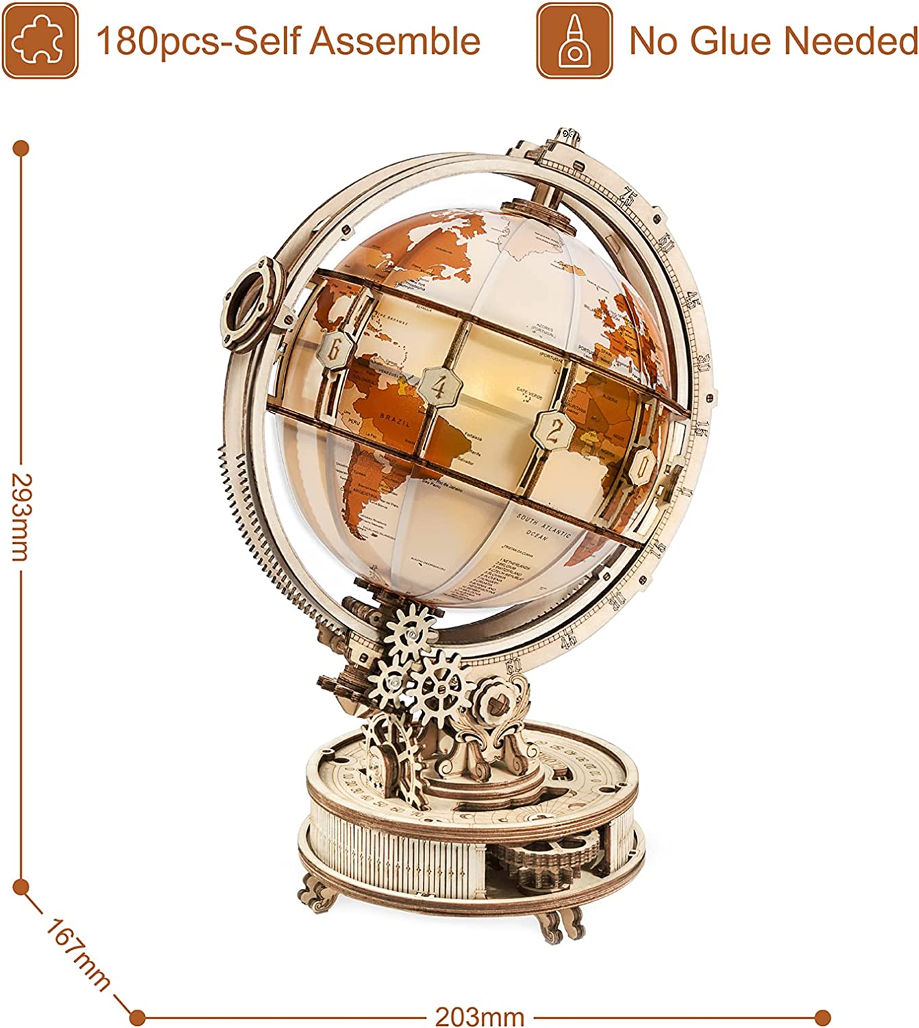 Wooden Globe Lamp 3D Puzzle  Games Home Decor Building Blocks
