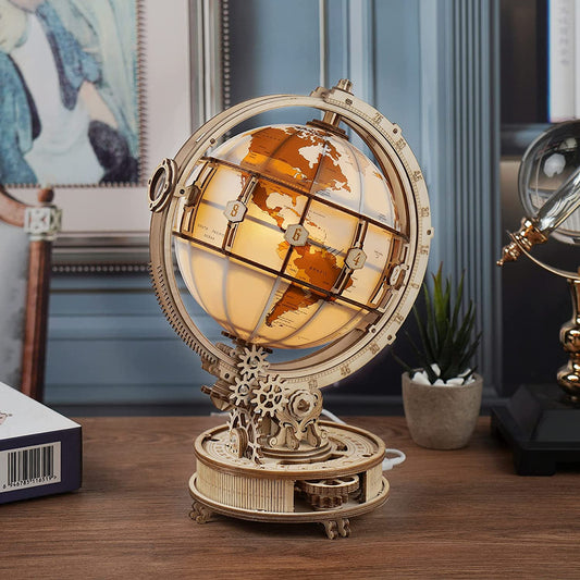 Wooden Globe Lamp 3D Puzzle  Games Home Decor Building Blocks