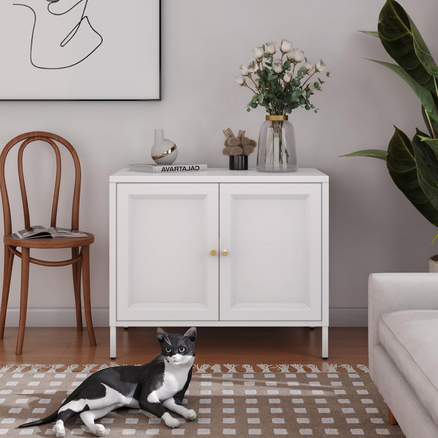 Cat Washroom Furniture With Barn Door, Indoor pet House