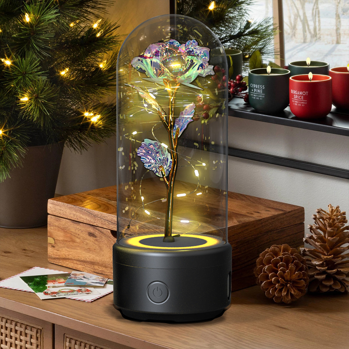 2 In 1 Rose Flowers LED Light And Bluetooth-compatible Speaker