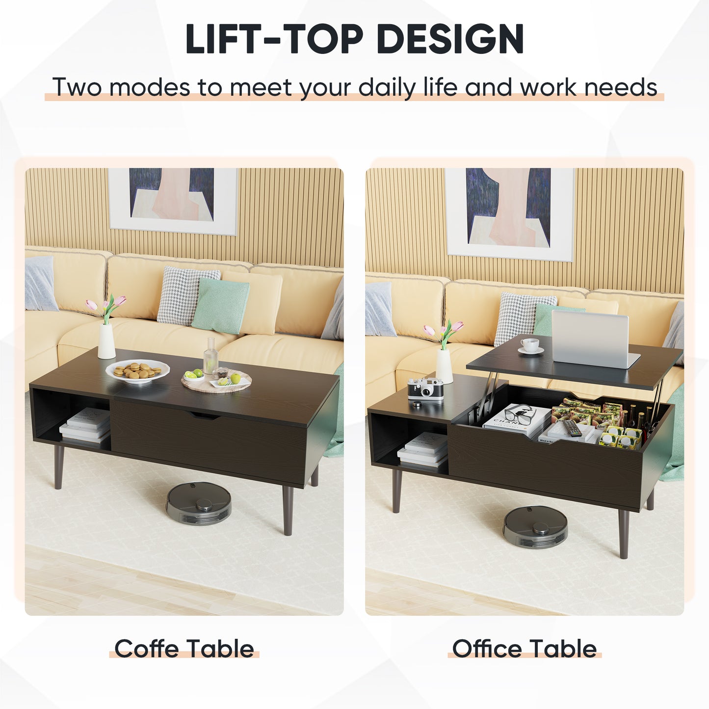 Wooden Coffee Table Desk with Storage Shelf