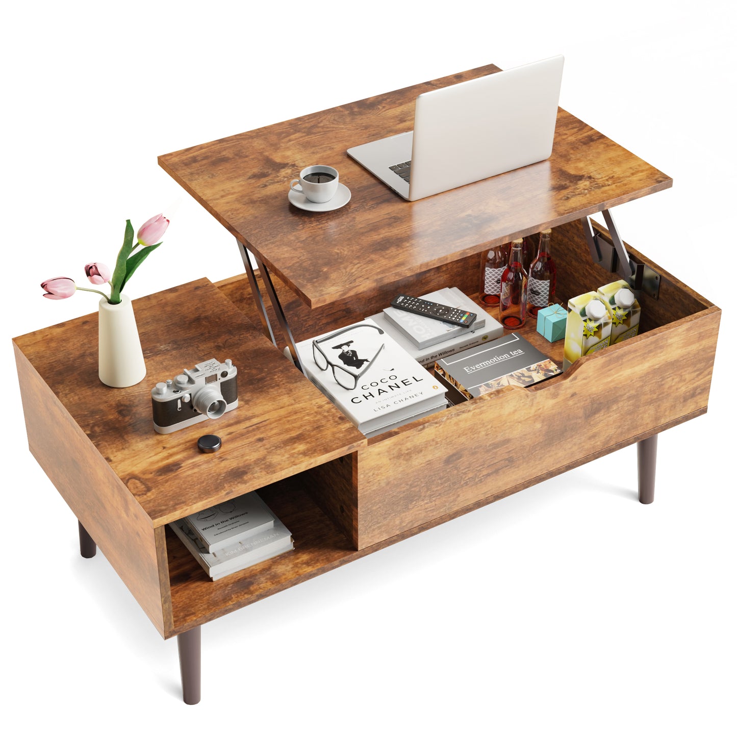 Wooden Coffee Table Desk with Storage Shelf