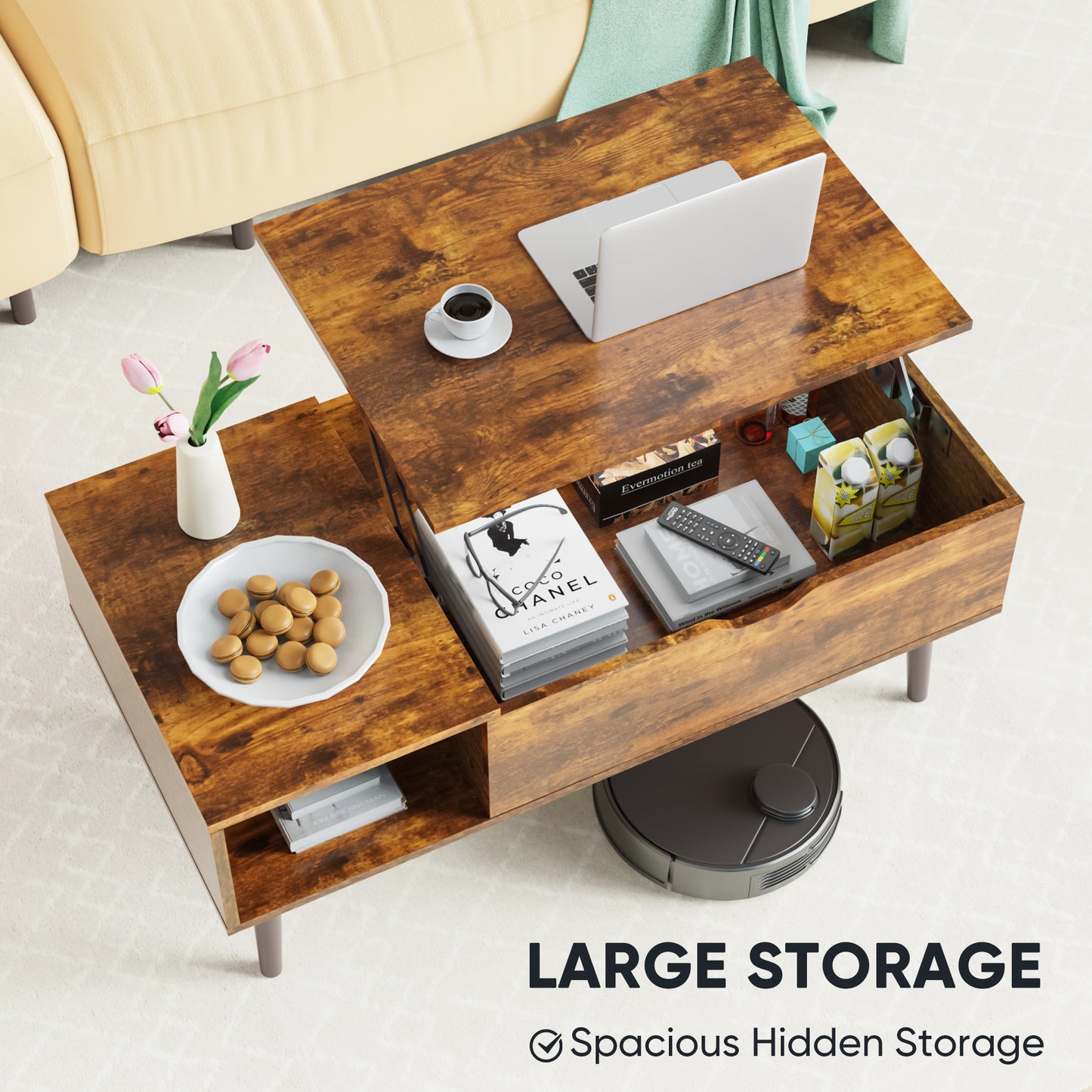 Wooden Coffee Table Desk with Storage Shelf
