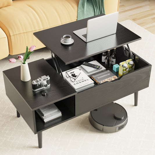 Wooden Coffee Table Desk with Storage Shelf