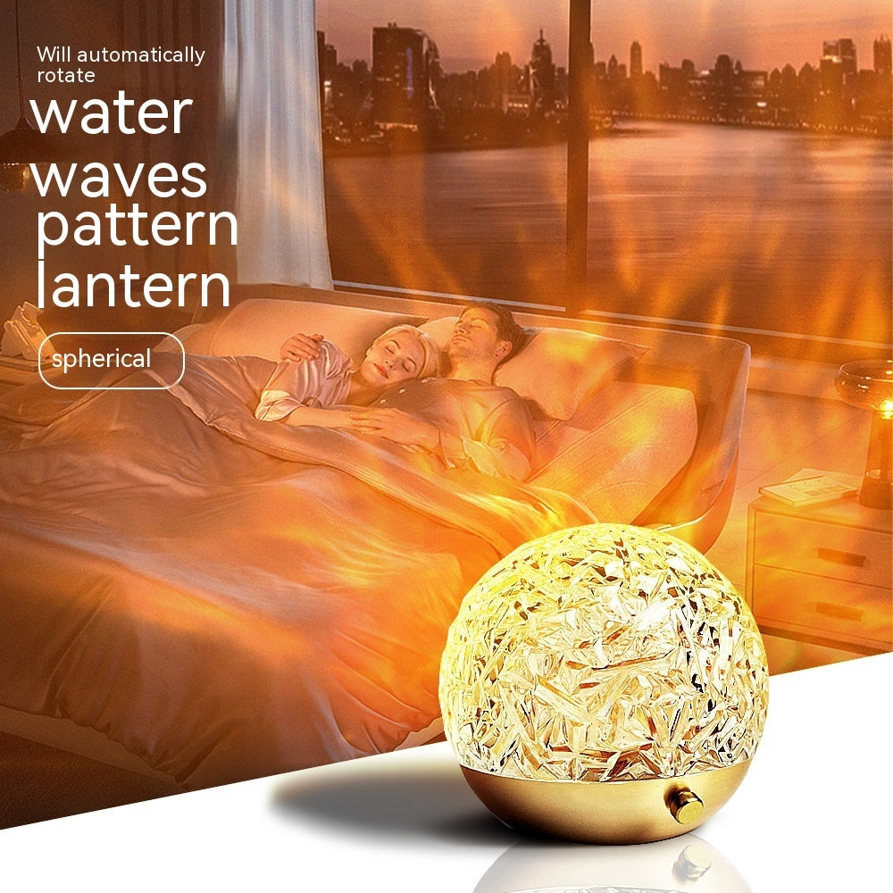 Water ripple effect light projector casting RGB waves on bedroom wall