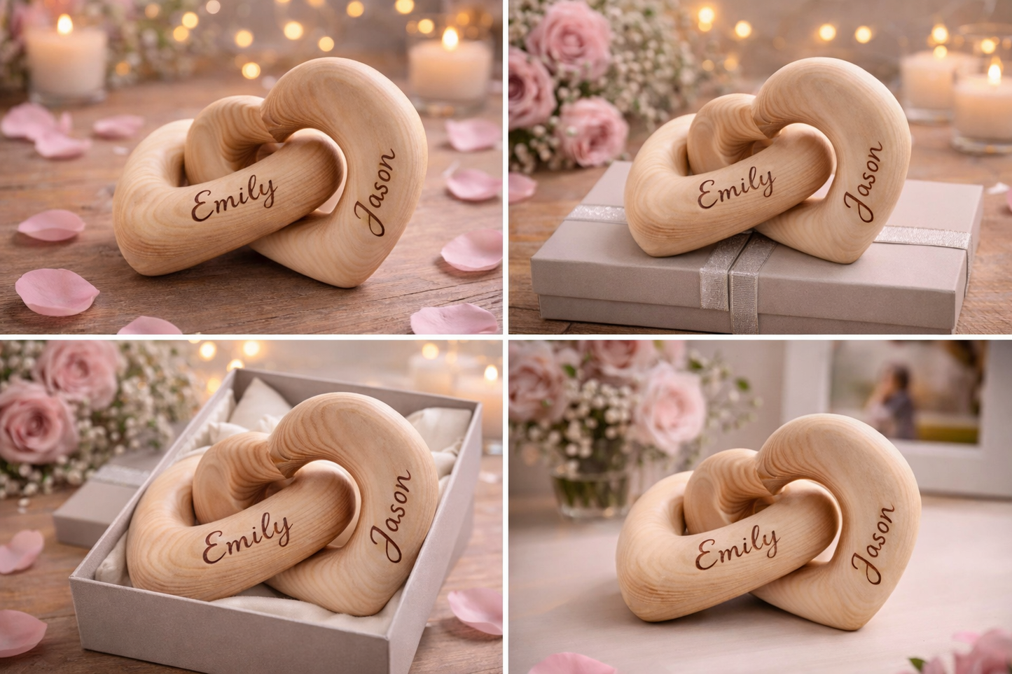 Personalized Wooden Heart Sculpture with Custom Name Engraving ,Custom Love Decor