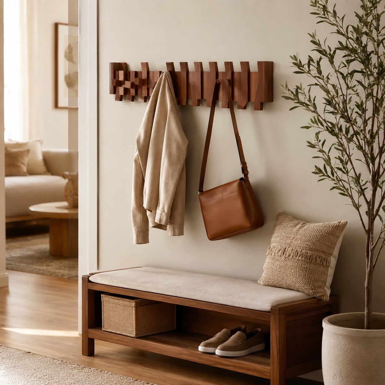 Piano Key Wall Mounted Coat Rack  Flip-Down Hooks
