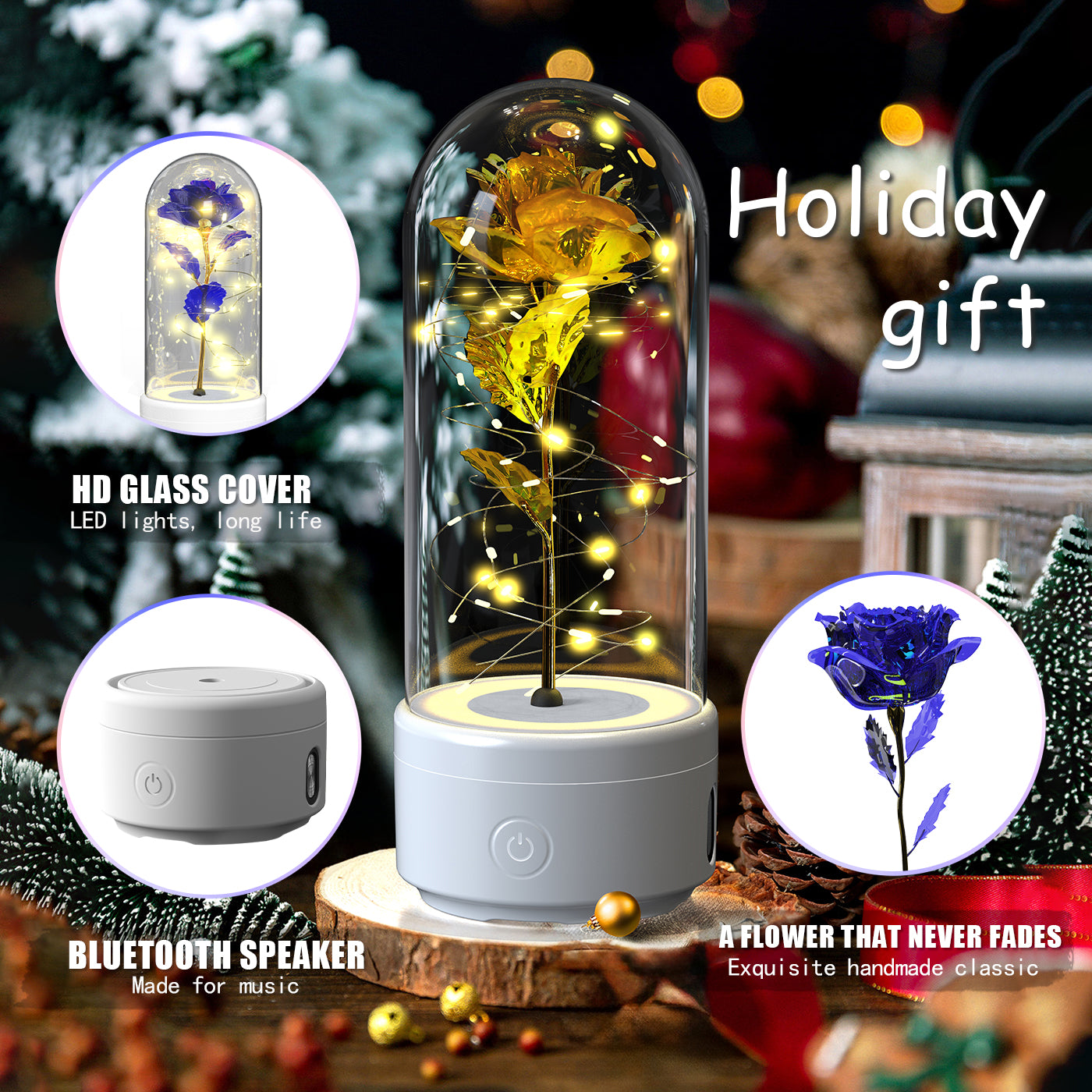 2 In 1 Rose Flowers LED Light And Bluetooth-compatible Speaker