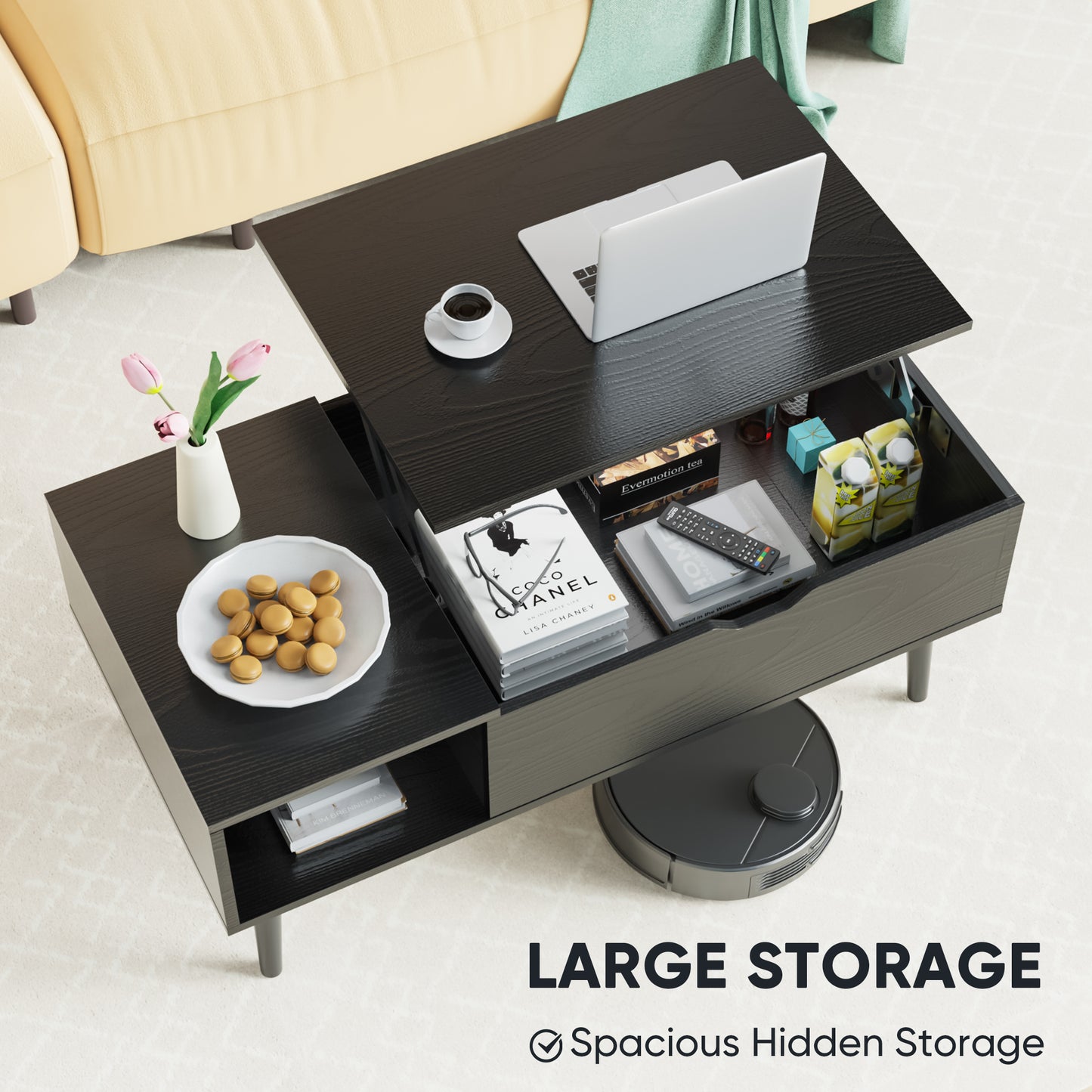 Wooden Coffee Table Desk with Storage Shelf