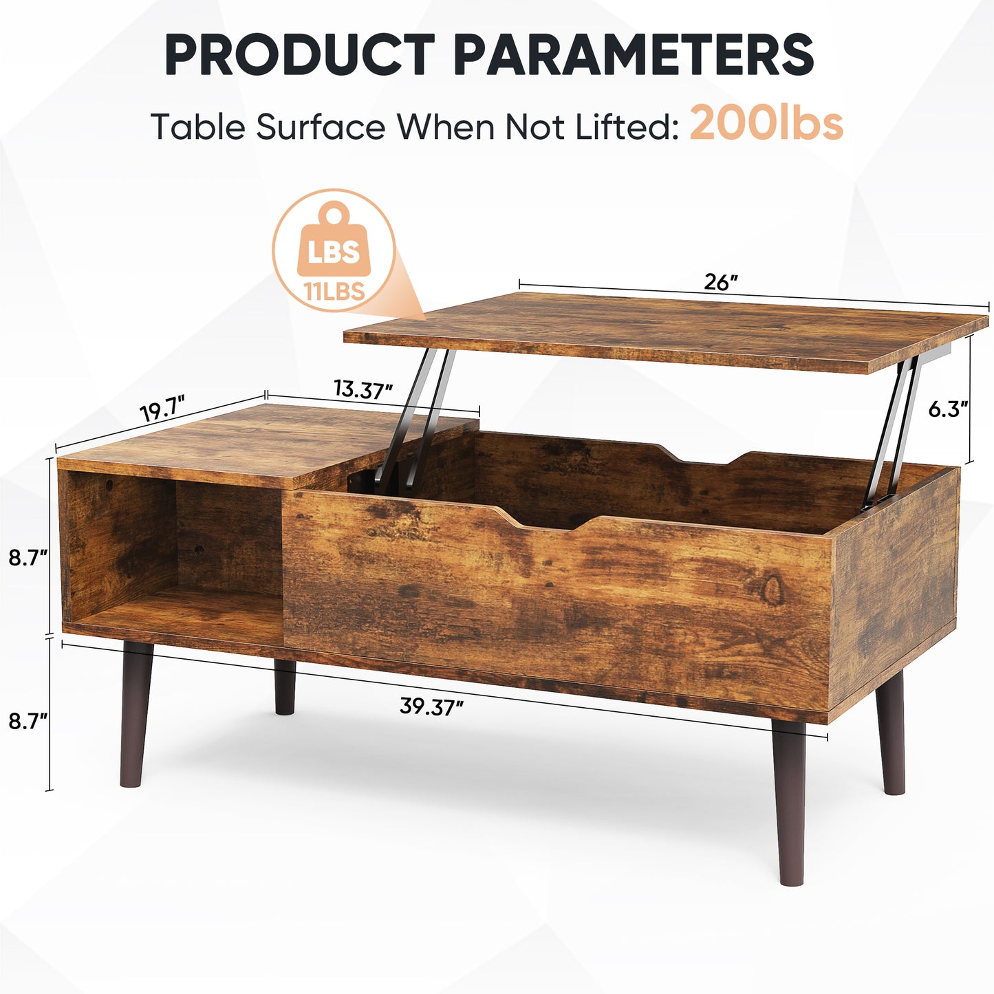 Wooden Coffee Table Desk with Storage Shelf